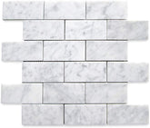 Carrara White Marble 2x4 Grand Brick Subway Mosaic Floor Wall Tile Polished for Kitchen Backsplash Bathroom Flooring Shower Surround Dining Room Entryway Corrido Spa (1 Sheet)